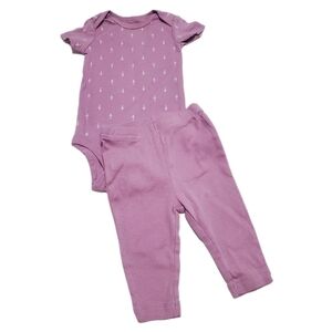 Carter's Child of Mine Baby Girl's 2Pc Purple Bodysuit & Pant Set Size 0-3Months
